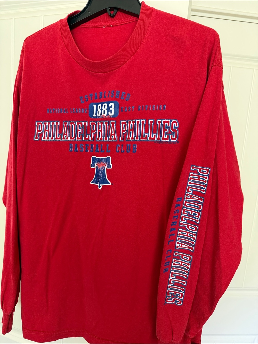 MLB Philadelphia Phillies Long-Sleeve Tee in Red with Blue Accents